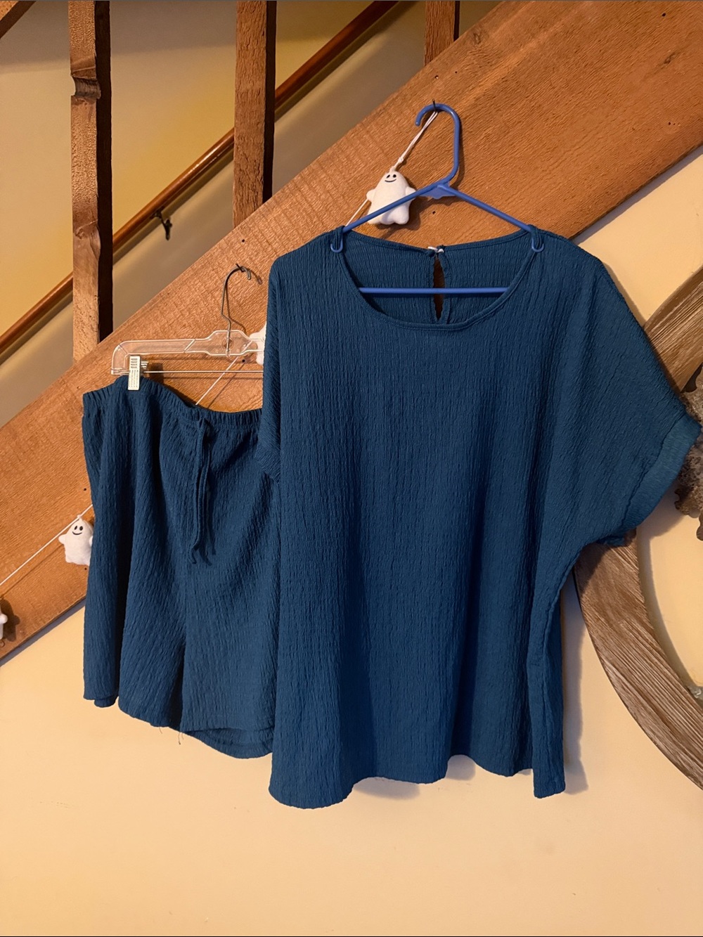 Women’s Relaxed Teal Blue Tunic Top & Shorts Set
